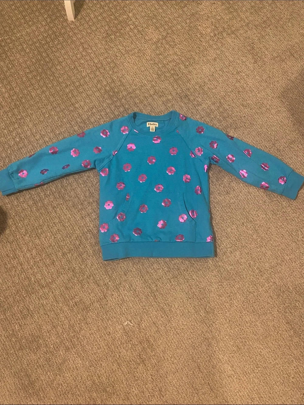 Bright Blue Hatley Sweatshirt with Metallic Pink Flowers